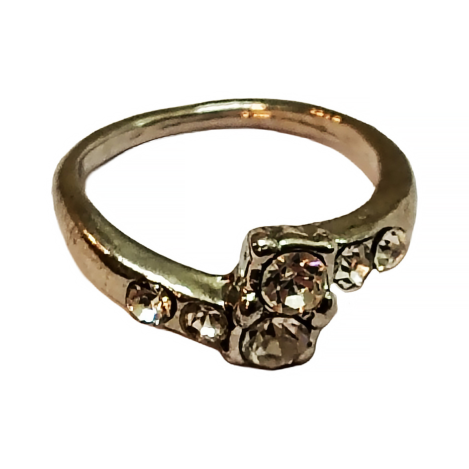 Overlapping Band With White Rhinestones Ring  Style 149